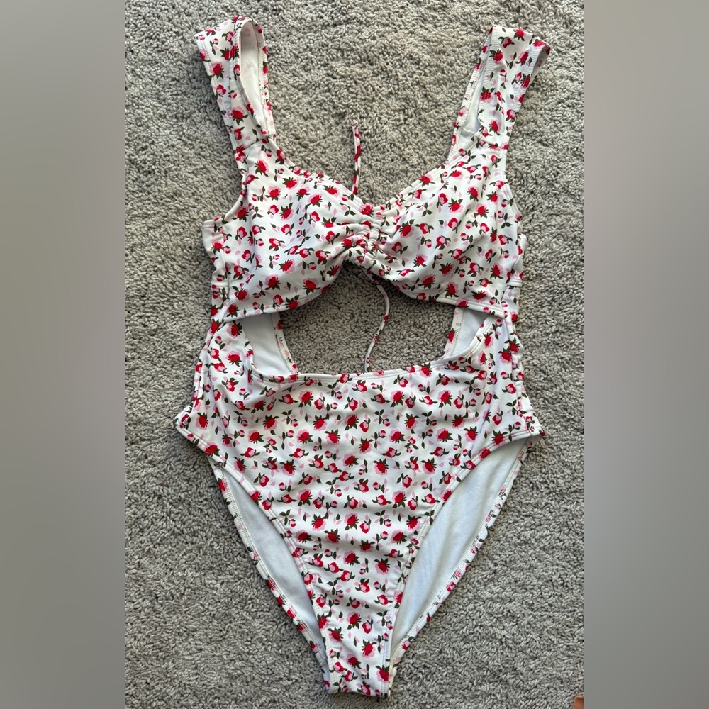 Xhilaration Pink and Green Floral Swimsuit